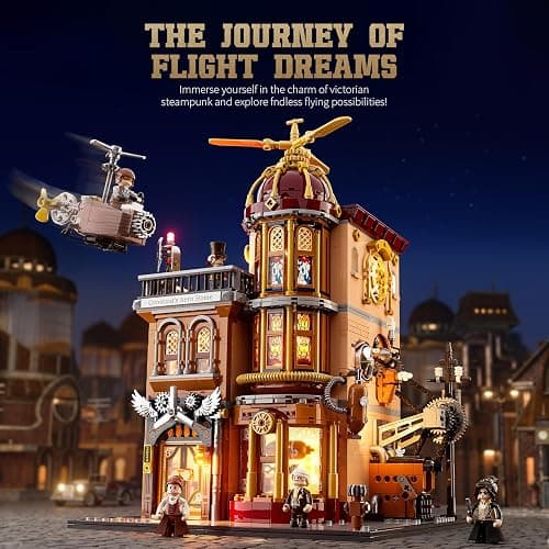Lumibricks Steampunk Flying Club Lighting Building-Bricks Set - 1871 Pcs Modular Building Blocks Display Collectible Set for Adults thumbnail 7