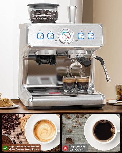 COWSAR 20 Bar Espresso Machine with Grinder & Milk Frother Steam Wand, 58mm Expresso Coffee machines, Commercial Stainless Steel Coffee Maker for Cappuccino and Latte, Perfect for Home Café-Pro thumbnail 6