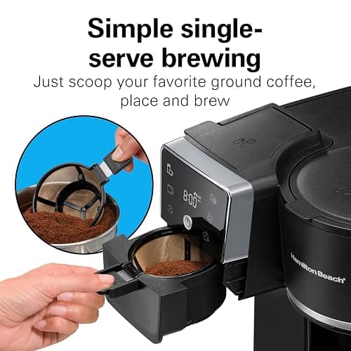 Hamilton Beach 2-Way 12 Cup Programmable Drip Hot and Iced Coffee Maker & Single Serve Coffee Machine, AquaFlow Showerhead Evenly Saturates Grounds, Glass Carafe, Auto Pause and Pour, Black (47500J) thumbnail 8