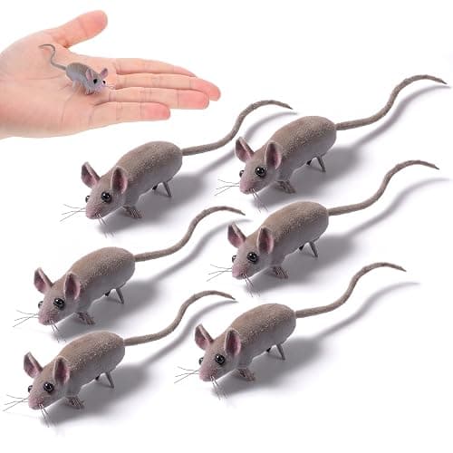 JOINPAYA 5Pcs Realistic Fake Rats, Mice Figurines Animal Mouse Prank Prop | Mini Flocked Plush Rats Toys for Indoor Halloween Ornaments, Practical Jokes, or Engaging Kitten Activities, Gag Gift Setups - Image 1