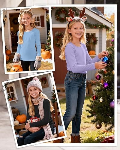 LessonZoo 3 Pack Girls' Long Sleeve Shirts Basic Round Neck Tops Teen Girl Undershirts Loose Fit Casual Pullover Tees thumbnail 2
