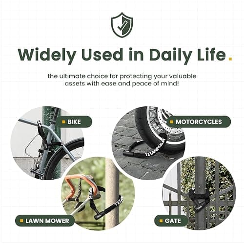 Titanker Bike Chain Lock with Keys, 3.3 Feet Security Heavy Duty Anti-Theft Bicycle Chain Locks for Bike, Motorcycle, Bicycle, Door, Gate, Fence, Grill (6mm, 8mm, 10mm Thick Chain) - Black-8mm Chain thumbnail 6