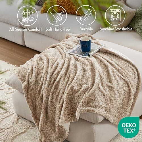 Madison Park Zuri Soft Plush Luxury Oversized Faux Fur Throw Animal Stripes Design, Faux Mink On The Reverse, Modern All Seasons Blanket for Bed, Sofa Couch, Office, Leopard, 60x70 thumbnail 6