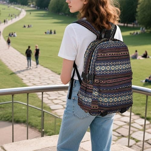 Yaopeing Casual Backpack for Women,Vintage Unique Style Fashion Backpacks Purse, Boho Ethnic Handbag Shoulder Bag,Dark blue thumbnail 4