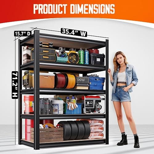 71"H-35"W Garage Shelving-2050LBS 5 Tier Storage Shelves,Adjustable Heavy Duty Metal Shelving Unit and Storage Large Rack,Utility Steel Shelf For Shop Warehouse Industrial Pantry Basement 71"x35"x16" thumbnail 3