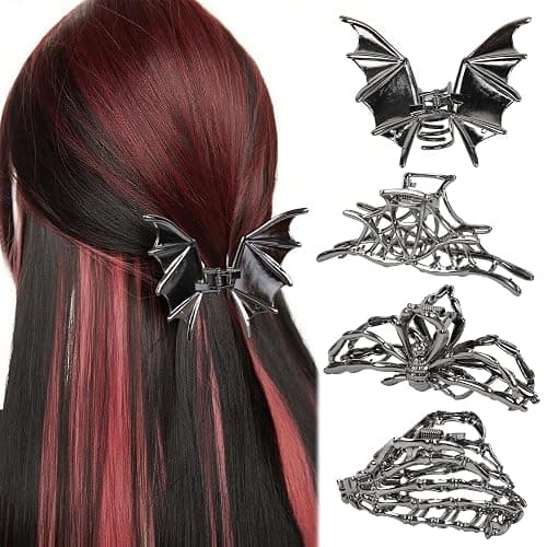 4PCS Gothic Spider Hair Clips Black Web Bat Skeleton Hand Skull Claw Clips for Women,Large Medium Size for Thick Thin Hair,Hiphop Metal Hair Accessories for Halloween Decor Party Gift - Image 1