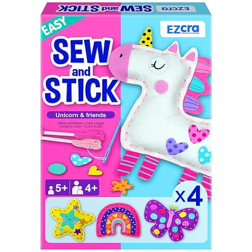 EZCRA Unicorn Sewing Kit for Kids Ages 4-8, 4 Easy Projects, No-Mess Learn-to-Sew Arts & Crafts with Felt Stickers for Beginners - Image 1