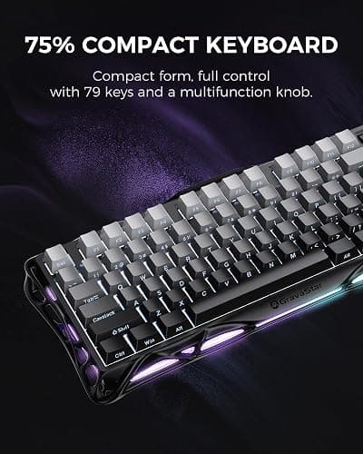 GravaStar Mercury K1 75% Wireless Mechanical Gaming Keyboard, Aluminum Alloy, Gasket Compact Custom Keyboard Hot-Swap Socket, Linear Switches, RGB Backlit - Gradient Black thumbnail 4