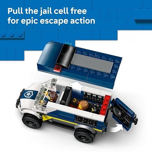 LEGO City Police Prisoner Transport Van - Police Toy for Kids, Boys & Girls Ages 6+ - Emergency Vehicle & Motorcycle Building Kit - Officer and 2 Crook Minifigures - Gift Idea for Birthdays - 60479 thumbnail 3