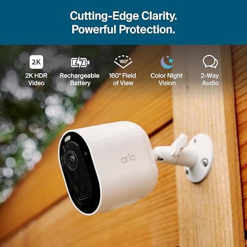 Arlo Pro Security Camera 2K HDR (6th Gen, 2025 Release) - Wireless Outdoor Camera, Rechargeable Removeable Battery, Event Captions, Emergency Response, 1-Month Trial of Secure Plan, 4 Cam, White thumbnail 5