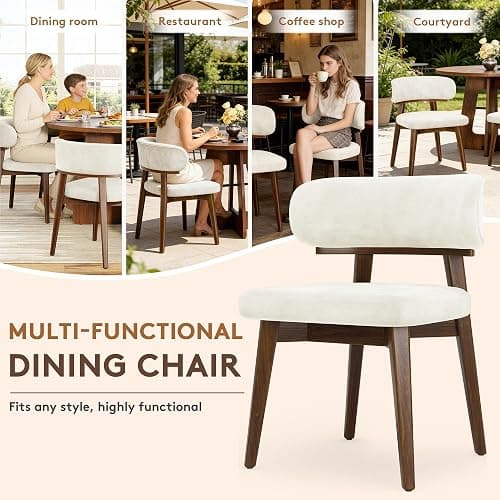 Dining Chairs Set of 2, Modern Upholstered Dining Chairs, Wooden Kitchen Chairs for Dining Room with Ergonomic Curved Backrest thumbnail 6