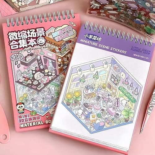 20 Sets 3D Sticker Therapy Scene Material Book,DIY 3D House Stickers Set for Adults,Rich Collection of 3D Space Stickers and Storage Spiral Notebook,Room Stickeer Book for Adults Kids thumbnail 2