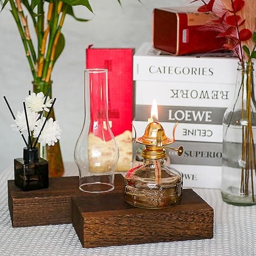 GXFCCYXT 2 Pcs Chamber Oil Lamp Brown Vintage Glass Clear Kerosene Lamp Indoor Decorative Hurricane Lamp Oil Lamps for Indoor Use or Tabletop Decor and Emergency Lighting thumbnail 2