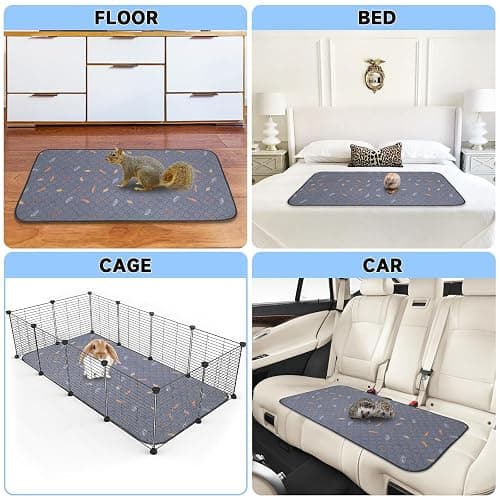 Sunheir 2 Pack Washable Guinea Pig Pee Pads, 24" x 48" Waterproof Reusable Guinea Pig Cage Liners, Absorbent Bedding Training Mat for Small Animal Guinea Pigs Rabbit Bunny Hamster (Leaves - Deep Grey) thumbnail 4