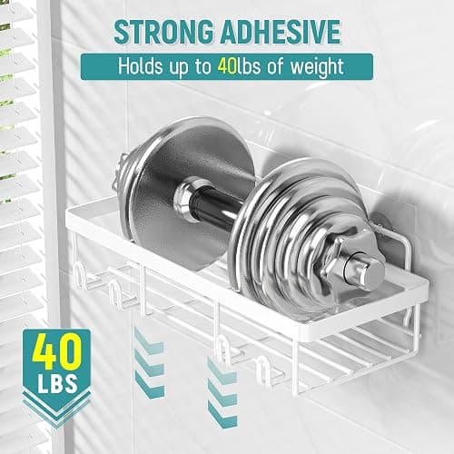 Liuoud 5 Pack Shower Caddy Organizer Rack Shelf for Inside Shower, Self Adhesive Wall Storage Basket Rustproof Stainless Steel Shampoo Holder Bathroom Accessory Decor Set, White thumbnail 5