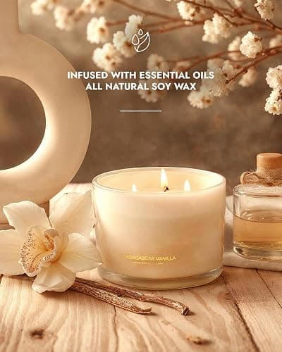 96NORTH Luxury Vanilla Soy Candles | Large 3 Wick Jar Candle | Up to 50 Hours Burning Time | 100% Natural Soy Wax | Relaxing Aromatherapy Aesthetic Candle | Housewarming Gift for Men and Women thumbnail 2