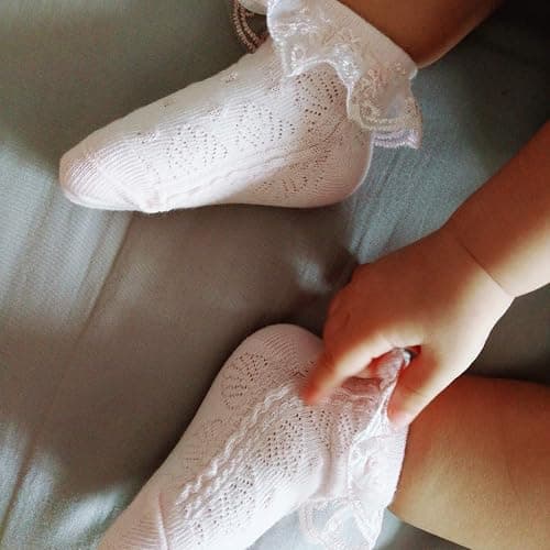 BQUBO Baby Girls Socks Eyelet Ruffle Lace Sock Baby Socks Newborn/Infant/Toddlers/Kids Frilly Summer Thin Dress Sock - 4 Pairs D: Lightsalmon, Skyblue, Lightyellow, White - 0-6 Months thumbnail 4