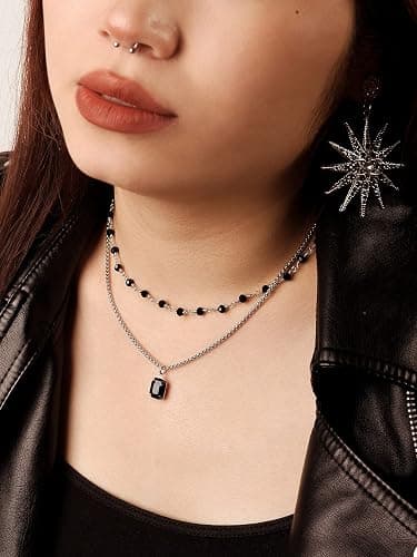 Sacina Gothic Boho Crystal Necklace, Layered Necklace, Black Choker, Gothic Choker, Christmas Jewelry Gift For Women thumbnail 2