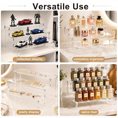 Clear Acrylic Display Riser, 3 Tier Display Stand 12 Inch Perfume Organiser | Riser Shelf for Amiibo Funko Figures, Cupcakes, Cologne, Cosmetics, Collectibles, Easy to Assemble, 1 Pack thumbnail 7