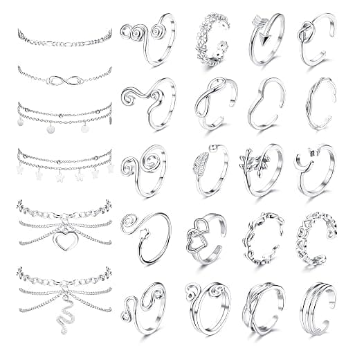 ORAZIO Toe Rings Ankle Bracelets for Women Silver Rose Gold Plated Anklet | Toe Rings Cute Layered Anklets Open Tail Rings Adjustable Non Tarnish Beach Foot Jewelry for Summer - Image 1