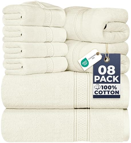Utopia Towels 8 Piece Luxury Towel Set – Majestic Plush, Super Absorbent & Quicker-to-Dry, Thick 100% Ring Spun Cotton Towels for Bathroom, Spa & Hotel – 2 Bath, 2 Hand, 4 Washcloths, Ivory - Image 1