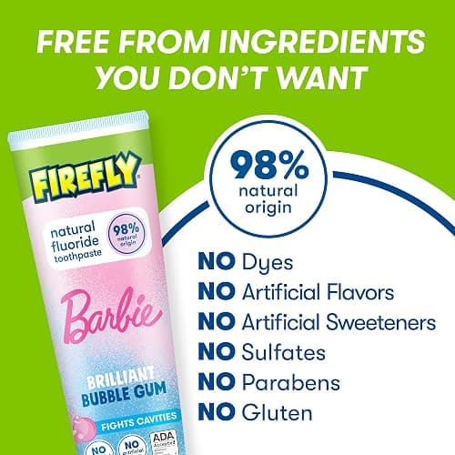 Firefly Kids Anticavity Natural Fluoride Toothpaste, Barbie, Bubble Gum Flavor, 4.2oz thumbnail 4