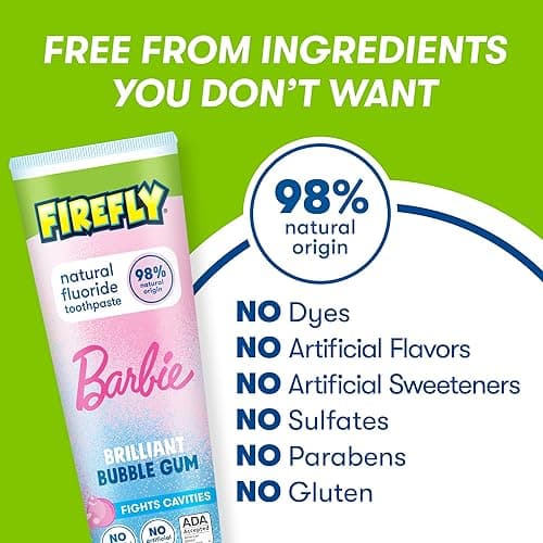 Firefly Kids Anticavity Natural Fluoride Toothpaste, Barbie, Bubble Gum Flavor, 4.2oz thumbnail 5