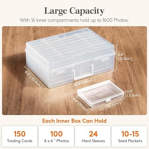 Lifewit 16 Pcs Photo Storage Box, Photo Albums 4x6 Pictures, Acid-Free Stackable Case with Labels, Trading Card Container for Sticker, Seed, Scrapbooking, Craft, Diamond Art, Classroom Supplies, Clear thumbnail 2