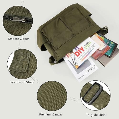 Canvas Messenger Bag Large Hobo Crossbody Bags with Multiple Pockets,School Vintage Shoulder Laptop Bag for Women and Men thumbnail 4