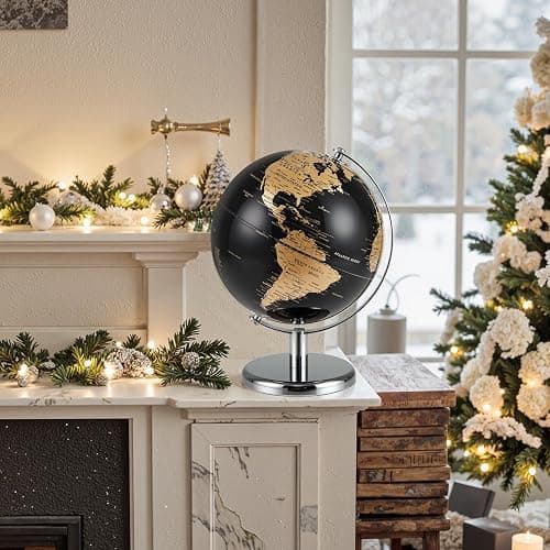 Toolsempire 8" World Globe, Black Earth Globe with Gold Accents, Metal Stand, Non-slip Base & Time Zone, Decorative Tabletop Desk Globes for Classroom, Office & Home thumbnail 9