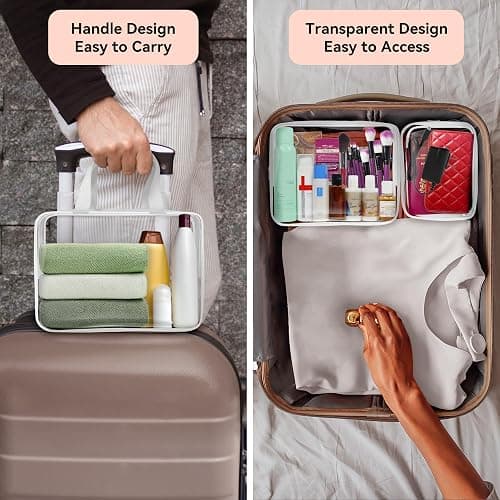 TISRATOK 10 PCS Clear Travel Makeup Toiletry Bag, Plastic PVC Cosmetic TSA Approved Organizer Kit with Zipper Handbag（White） thumbnail 4