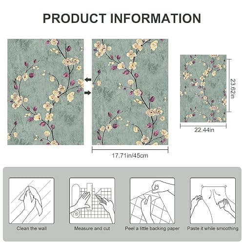 SOON AFTER 17.5”x120” Floral Peel and Stick Wallpaper Flower Tree Contact Paper Self Adhesive Removable Modern Sage Green Wall Paper Decorative Wall Covering Countertop Vinyl Film Roll thumbnail 3