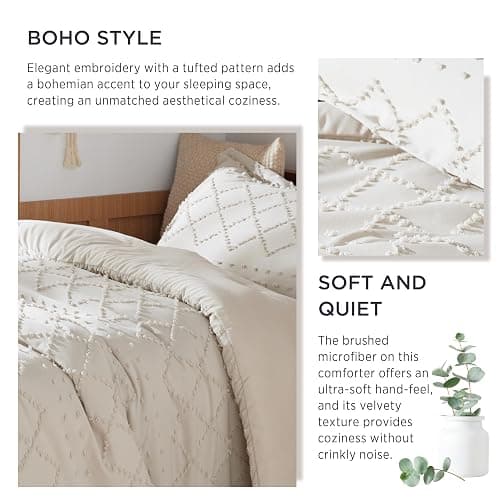 Bedsure Twin Comforter Set - Beige Comforter, Boho Tufted Shabby Chic Bedding for Kids, 2 Pieces Vintage Farmhouse Bed Set for All Seasons, Fluffy Soft Bedding with 1 Pillow Sham | Soft, Fluffy, Shabby Chic, Vintage Farmhouse, All Seasons, Bedding, Bed Set, 1 Pillow Sham thumbnail 5