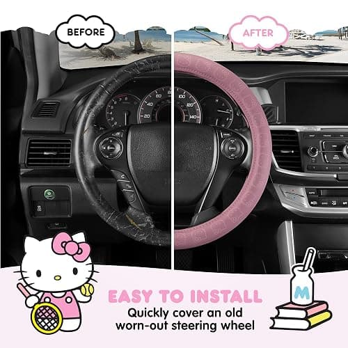 Sanrio Hello Kitty Pink Car Steering Wheel Cover, Universal Fit Cute Car Accessories for Women Stylish Decor Gifts Hello Kitty Accessories - Fits Standard Wheels 14.5"-15" - Hello Kitty Pink thumbnail 6