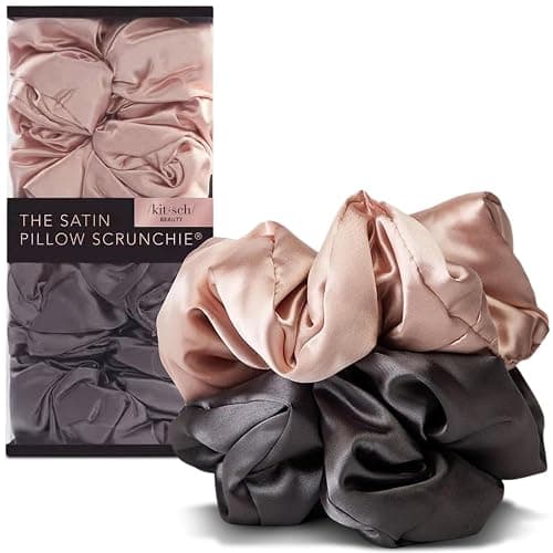 Kitsch Satin Hair Scrunchies for Women, Softer Than Silk Scrunchies for Hair - No Damage Satin Hair Ties, Ponytail Holders | Ideal Gifts for Women, 2pc (Blush/Charcoal) - Image 1