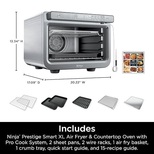 Ninja Prestige Smart XL with Pro Cook System 10-in-1 Air Fry Digital Countertop Convection Toaster Oven with Air Fry, Air Roast, Broil & Bake, Pro Cook Thermometer, 1800 Watts, Stainless Steel, DT551 thumbnail 2