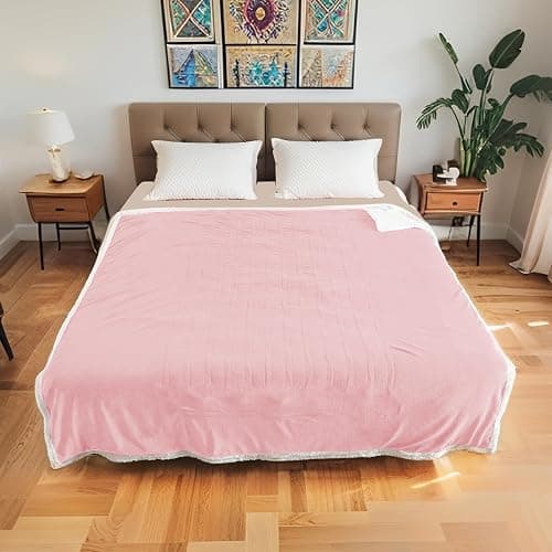 Electric Heated Blanket Throw Size 50"x60", Soft Flannel with Overheat Protection, 6 Adjustable Heat Settings & 3-Hour Auto-Off Timer, Fast Heating for Winter Comfort, Pink thumbnail 2