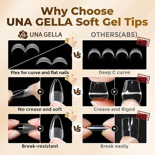 UNA GELLA Almond Gel Nail Tips, 504PCS Pre Etched Clear Fake Nails Tips Medium Almond Shape - 12 Sizes Full Cover Soft Acrylic Press On Nail Extensions No C Curve Gift for Diy at Home thumbnail 5