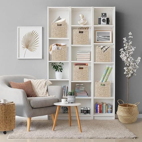 Casafield 13" x 13" Hyacinth Storage Baskets, Whitewash - Set of 6 Storage Organizers, Woven Wicker Cubes for Bathroom, Bedroom, Laundry, Shelves thumbnail 8