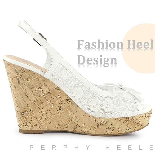 Perphy Platform Heels Lace Bow Slingback Wedge Sandals for Women thumbnail 4