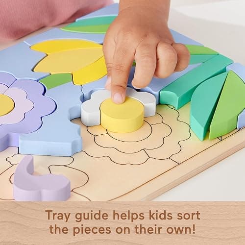 Fisher-Price Wood Preschool Toy Flower Puzzle Blocks, 38-Piece Wooden Stacking Set for Developmental Play Kids Ages 3+ Years thumbnail 4