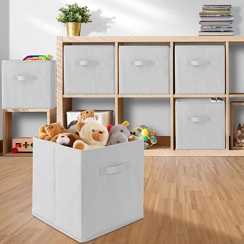 Casafield Set of 6 Collapsible Fabric Cube Storage Bins, White - 13" Foldable Cloth Baskets for Shelves, Cubby Organizers & More thumbnail 2