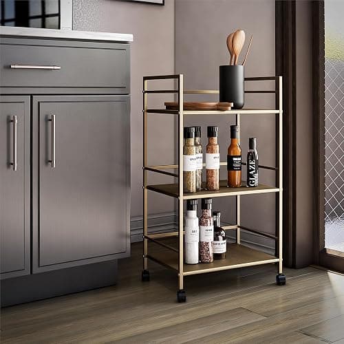 Novogratz Helix Small Bar Cart for the Home, 3 Tier Rolling Cart With Wheels, Kitchen Cart with Storage for Beverages and Wine, Gold thumbnail 7