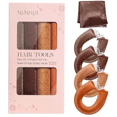 NUNFLUE Heatless Hair Curlers Set- 4Pcs Soft Hair Curlers to Sleep In, No Damage Velvet Curling Rods with Silk Scarf, No Heat Overnight Curls - For All Hair Types - Image 1