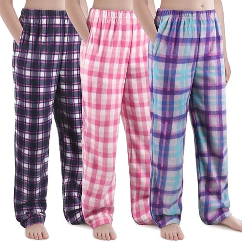 IHU 3 Pack Girls Pajama Pants Micro Fleece Soft PJ Bottoms for Kids Cute Print Lounge Sleep Clothes with Pockets - Image 1