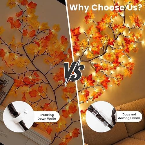 Fall Garland with Lights,48 LEDs Autumn Maple Leaf Lights with USB Powered | Fall Decor String Lights for Bedroom Wall Decor, Thanksgiving & Halloween & Christmas Decorations for Home Indoor, 3.9FT thumbnail 5