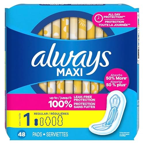 Always Maxi Pads for Women, Pad without Wings, Regular Absorbency, Size 1, Unscented, 48 Count (Pack of 2) thumbnail 14