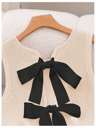 GORGLITTER Women's Tie Back Cropped Sweater Vest Bow Sleeveless Knit Tank Tops Cute Cardigan Dressy Casual Outfits thumbnail 5