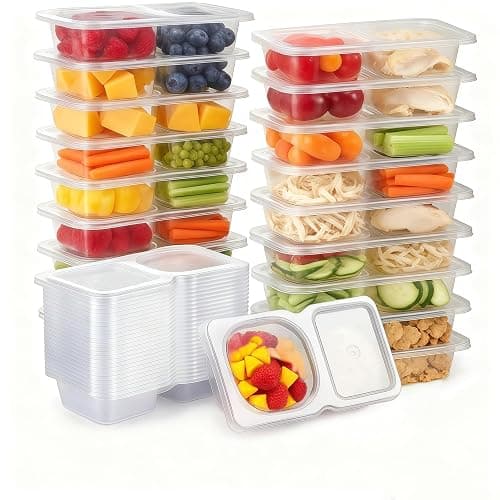 Pure Future 20-Pack Reusable Snack Containers with Lids, 2-Compartment Snackle Box Container for Meal Prep, Portion Control Snack Pack for Office, Travel & Gym, Microwave Safe (40 Pcs) - Image 1