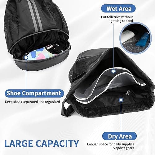 JELUTAR Drawstring Backpack Gym Bag with Shoes Compartment for Soccer, Basketball, Swim, Water-Resistant String Backpack Beach Cinch for Women Men thumbnail 4